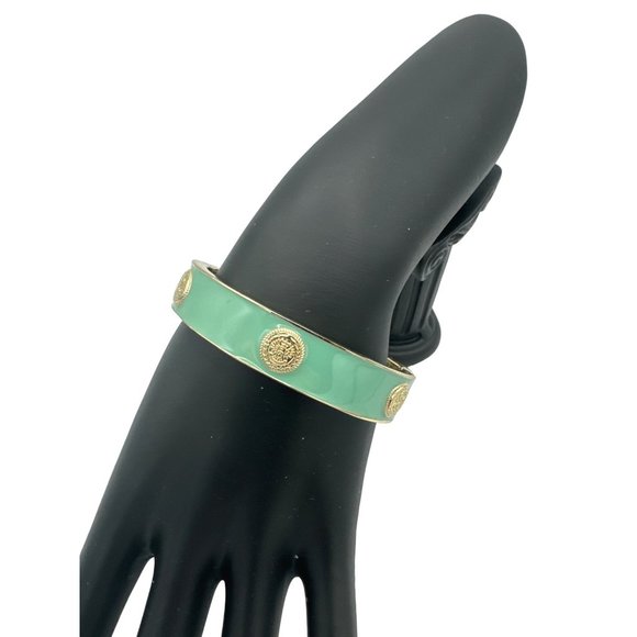 Mint and Gold Enameled Clam Close Cuff Bracelet - Picture 2 of 6